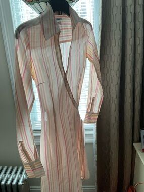 Ben Sherman Pink & Cream Striped Long-Sleeve Shirt Dress